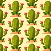 modelo con dibujos animados cactus. floreciente cactus. Desierto planta. modelo para textil, envase papel, antecedentes. vector