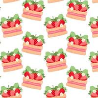 Strawberry dessert with cream in flat style. Pattern with creamy strawberry dessert. Pattern for textile, wrapping paper, background. vector