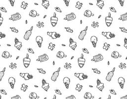 Hand drawn seamless pattern of ice cream on a white background. Design elements in sketch style. Summer pattern. Ideal for menus, flyers, posters, prints, packaging. vector