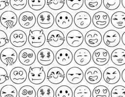 modelo garabatear emociones emojis garabatear de linda emociones en un blanco antecedentes. ilustración. un paquete de diferente emoticon expresiones vector