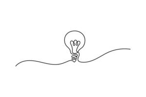 Continuous one line drawing bulb lamp illustration minimalism concept idea. on a blue background vector