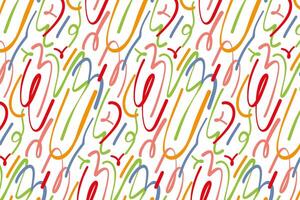 Fun colorful lines doodle seamless pattern on white background. Creative art style background for kids or fashion design with basic shapes. Simple childish doodle background. vector