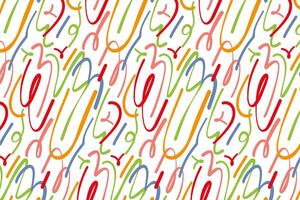 Fun colorful lines doodle seamless pattern on white background. Creative art style background for kids or fashion design with basic shapes. Simple childish doodle background. vector