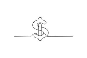 Dollar sign linear background, one solid line drawing of dollar sign. illustration. Dollar symbol isolated on white background. vector