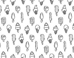 Hand drawn seamless pattern of ice cream on a white background. Design elements in sketch style. Summer pattern. Ideal for menus, flyers, posters, prints, packaging. vector