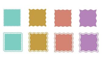 Set of squares, icons without outline and with outline, soft corners. Colored on white. Simple vintage flat style labels, stickers. Design elements. Collection of different types of icons. vector