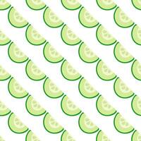 Diagonal pattern of half a cucumber. Sliced piece of green vegetable. Ingredient for making salad. Garden and market. Food print for the kitchen on a white background. illustration vector