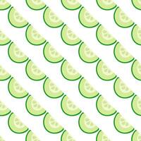 Diagonal pattern of half a cucumber. Sliced piece of green vegetable. Ingredient for making salad. Garden and market. Food print for the kitchen on a white background. illustration vector