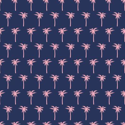 Pattern of pink palm trees on a dark background. Tropical tree seamless pattern. Beach, jungle, oasis. Vacation, tourism. Botany, plant.