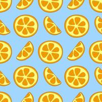 Pattern Pieces of oranges on a blue background. Slice and circle of citrus fruit. Sour taste. Summer pattern. Bright colors. illustration. vector