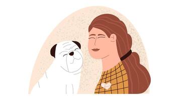 niña con un doguillo retrato. ilustración en mano dibujado estilo vector