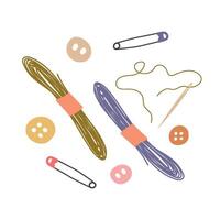 Set of sewing, embroidery. Threads, needle, buttons, pins. Isolated elements for your design vector