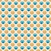 mar cáscara sin costura modelo. conchas marinas en un beige antecedentes. para embalaje, envase papel, textil, antecedentes vector