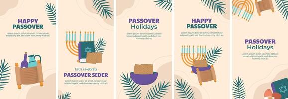 Hand drawn social media stories collection for jewish passover celebration vector