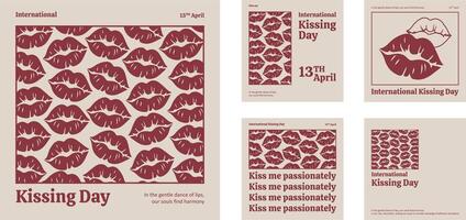 Flat international kissing day social media posts collection vector