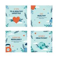 Hand drawn world health day celebration social media posts collection vector