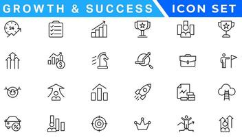 Growth and success line icons collection. Big UI icon set in a flat design. Thin outline icons pack. illustration vector