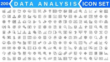 datos análisis Delgado línea icono colocar. datos Procesando contorno pictogramas para sitio web y móvil aplicación interfaz gráfica de usuario digital analítica sencillo ui, ux íconos vector