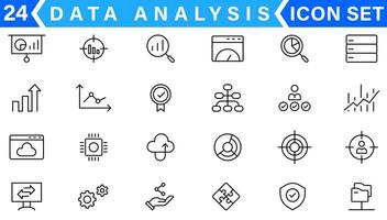 datos análisis icono colocar. gráficos, Estadísticas, analítica, análisis, grande datos, crecimiento, cuadro, investigación, ui, ux, gui y más línea icono vector