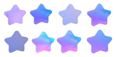 3D chrome elements y2k, holographic stars vector