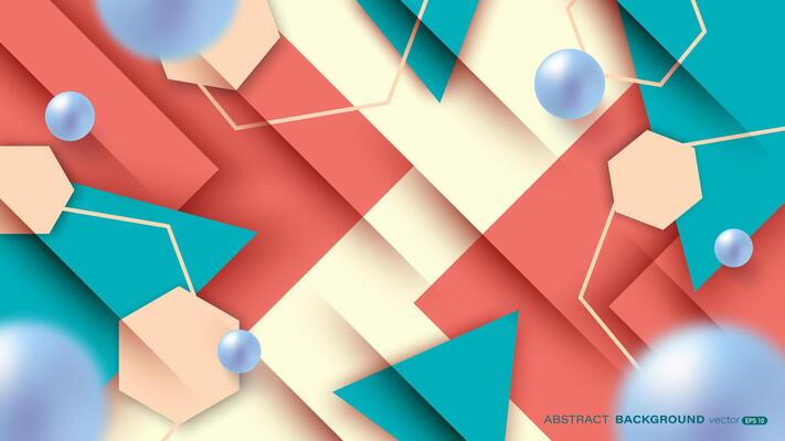 Realistic blue balls on abstract background with vibrant geometric shapes. Modern template design