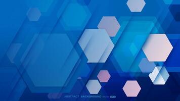 Hexagons shapes and shadows composition on blue background. Geometric abstract background vector