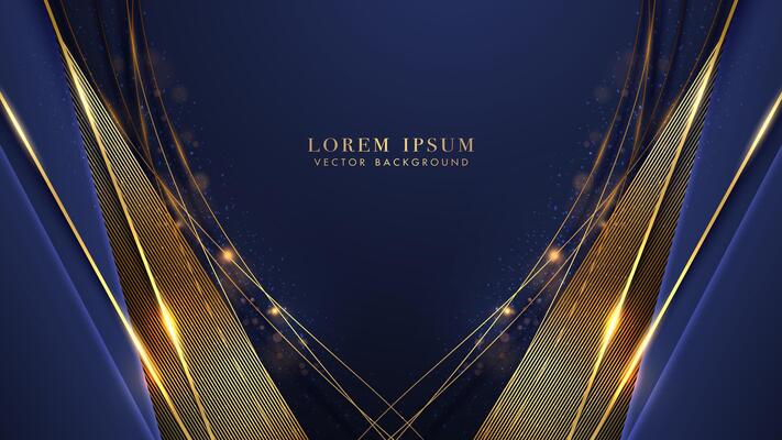 Blue luxury background with gold line, shiny dots effect, bokeh and glitter light effect decoration. Elegant style design