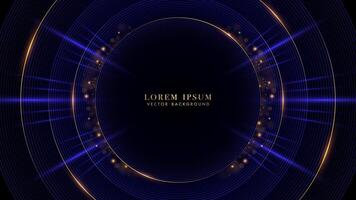 Golden circle and radial circle blue with light beam, shiny dots and bokeh effect decoration. Elegant style background vector