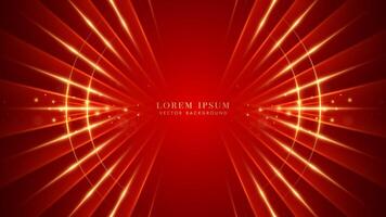 Golden circle with shiny dots, glitter light and beam effect decoration on red luxury background. Elegant style design vector