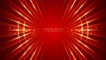 Golden circle with shiny dots, glitter light and beam effect decoration on red luxury background. Elegant style design vector