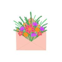 envelope with flowers. Illustration for printing, backgrounds, covers and packaging. Image can be used for greeting cards, posters, stickers and textile. Isolated on white background. vector