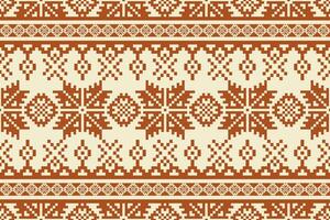 Ethnic geometric embroidery floral pattern. Embroidery folk geometric floral shape seamless pattern. Ethnic cross stitch pattern use for fabric, textile, home decoration elements, upholstery. vector