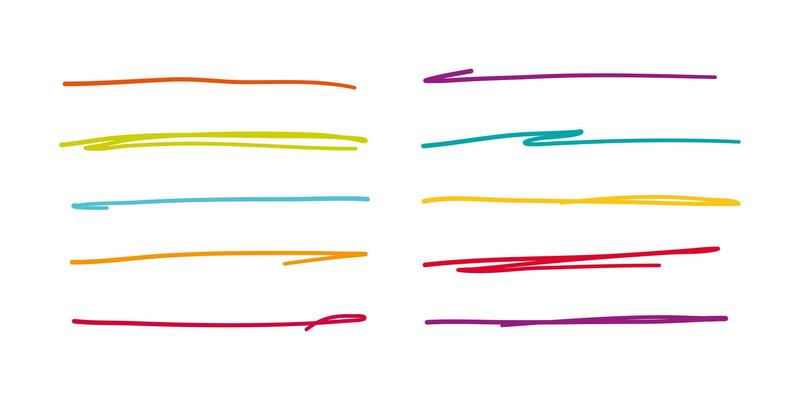 Hand drawn scribble lines. Swift crossed and wavy underlines by pen, pencil, marker. Color strokes isolated on white background.