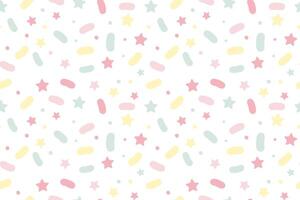 Sprinkle seamless pattern with stars and dots. Donut background. Sweet cake, confetti, candy texture. Colorful wallpaper vector