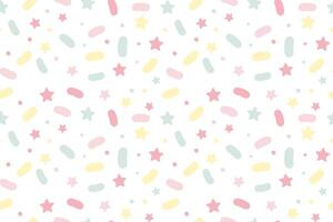 Sprinkle seamless pattern with stars and dots. Donut background. Sweet cake, confetti, candy texture. Colorful wallpaper vector