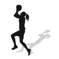 Image of black female silhouette of basketball player in a ball game. vector