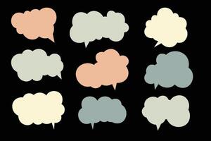 Set speech bubbles on black background. chat box or chat square and doodle message or communication icon Cloud speaking for comics and minimal message dialog vector