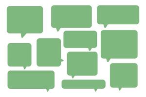 Set green speech bubbles on white background. chat box or chat square and doodle message or communication icon Cloud speaking for comics and minimal message dialog vector