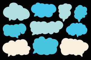 Set blue speech bubbles on black background. chat box or chat square and doodle message or communication icon Cloud speaking for comics and minimal message dialog vector