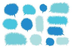 Set blue speech bubbles on white background. chat box or chat square and doodle message or communication icon Cloud speaking for comics and minimal message dialog vector