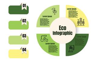 Infographic renewable energy template for energy consumption sustainable information presentation. square and icon elements. ecology modern workflow diagrams. Report plan 4 topics vector