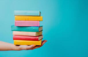 Person Holding a Stack of Books photo