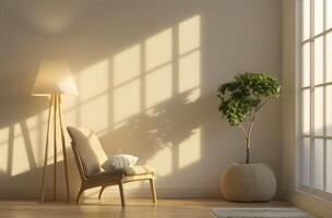 White Room With Chair and Potted Plant photo