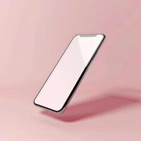 Cell Phone With White Screen on Pink Background photo