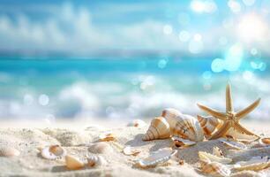 Two Seashells and a Starfish on a Sandy Beach photo