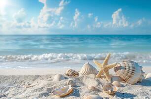 Two Seashells and a Starfish on a Sandy Beach photo