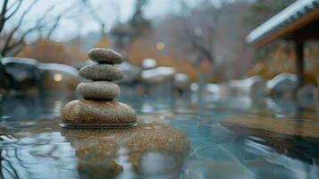 Stack of Rocks on Pool photo