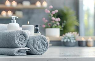 Table With Towels and Candles photo