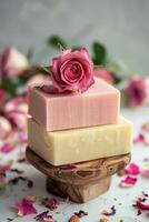 Three Bars of Soap on Table photo