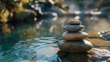 Stack of Rocks on Pool photo